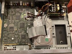 Inside of a Series 1 Standalone TiVo. Note that that hard drive would usually be on the very right side